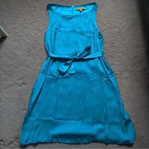 Alice + Olivia Blue Sleeveless Bateau Mini Bubble Dress Teal Blue Silk Turquoise
